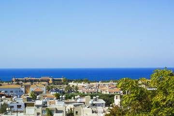 Fototapeta na wymiar Landscape of town Paphos and sea