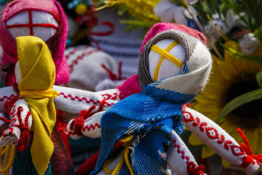 Handmade dolls made of cloth in Ukrainian style