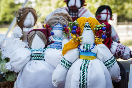 Handmade dolls made of cloth in Ukrainian style