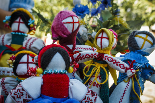 Handmade dolls made of cloth in Ukrainian style
