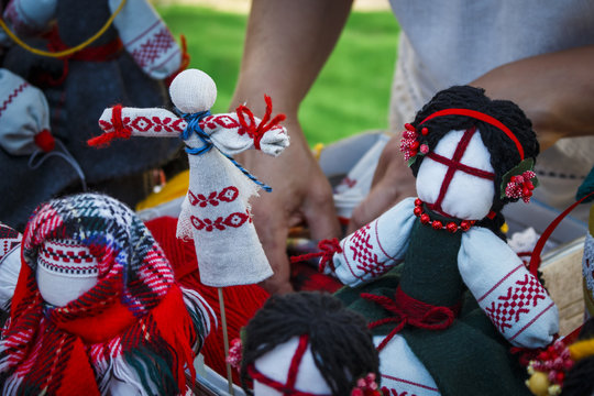 Handmade dolls made of cloth in Ukrainian style