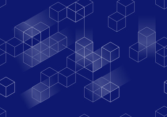 Modern seamless digital blockchain pattern on dark blue background