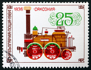 Postage stamp Bulgaria 1984 Saxonia, Locomotive from 1836