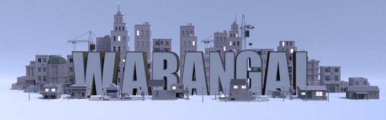 Warangal lettering name, illustration 3d rendering city with gray buildings .