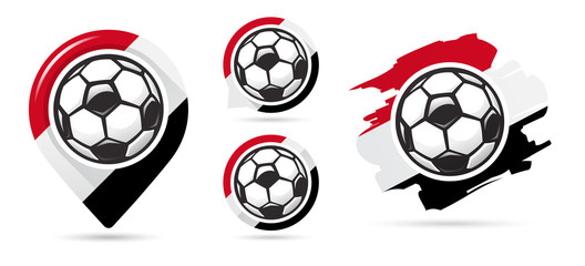 Egyptian football vector icons. Soccer goal. Set of football icons. Football map pointer. Football ball