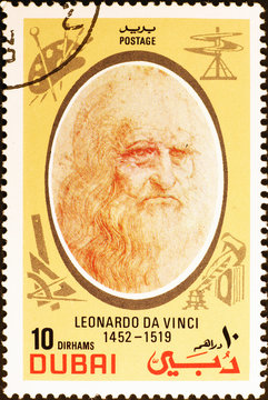 Self-portrait of Leonardo on postage stamp