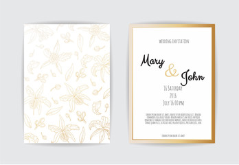 Golden Vector invitation with floral elements.