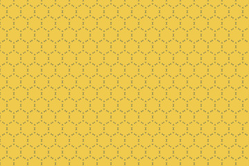 Geometric hexagonal shape pattern with dashed lines on yellow background