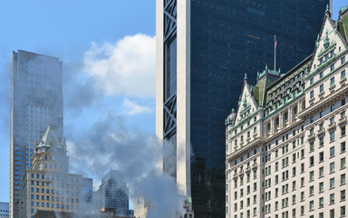 buildings, modern and old architecture and streets of manhattan in new york