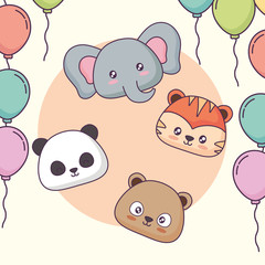 cute animals clebrating party kawaii characters vector illustration design