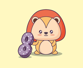 cute lion clebrating party kawaii character vector illustration design