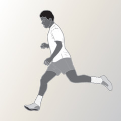 Fototapeta na wymiar Soccer player running silhouette isolated, runner, football vector world cup competition international team sports games tournament banner, dynamic athletic people, activity, fitness club