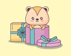 cute chipmunk clebrating party kawaii character vector illustration design