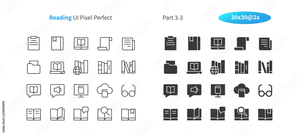 Fototapete reading ui pixel perfect well-crafted vector thin line and solid icons 30 2x grid for web graphics a