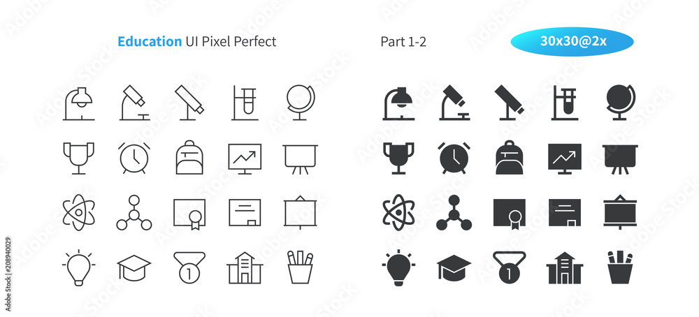 Poster education ui pixel perfect well-crafted vector thin line and solid icons 30 2x grid for web graphics