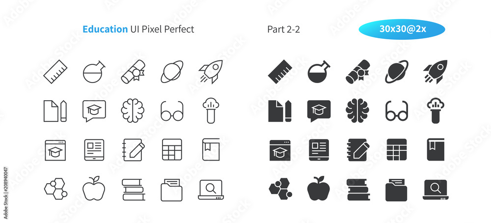 Poster education ui pixel perfect well-crafted vector thin line and solid icons 30 2x grid for web graphics