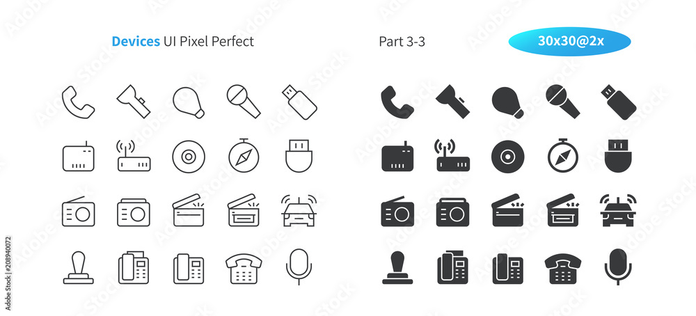 Poster devices ui pixel perfect well-crafted vector thin line and solid icons 30 2x grid for web graphics a