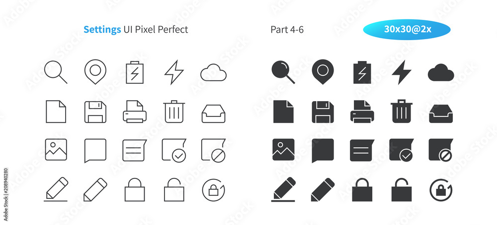 Fototapete settings ui pixel perfect well-crafted vector thin line and solid icons 30 2x grid for web graphics 