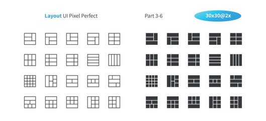 Layout UI Pixel Perfect Well-crafted Vector Thin Line And Solid Icons 30 2x Grid for Web Graphics and Apps. Simple Minimal Pictogram Part 3-6