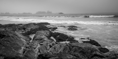 Ocean waves along shoreline, Chesterman Beach, Tofino, Vancouver Island, British Columbia, Canada