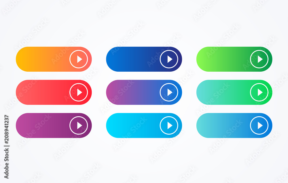 Poster colorful button set on white background. flat line gradient button collection. vector web element