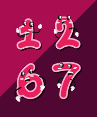 set numbers kawaii comic characters vector illustration design
