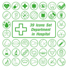 39 Icons set Department in Hospital, Vector illustration