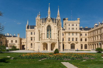 Fototapeta na wymiar Neo-gothic palace in Lednice, Moravia, Czech Republic