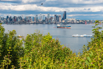 Seattle Skyline And Barge