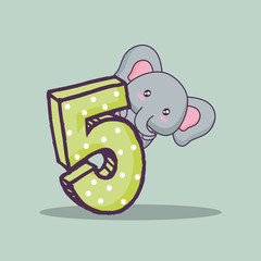 cute elephant with numbers kawaii character vector illustration design