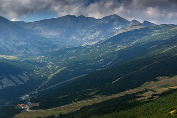 Naklejka premium Dark clouds over Musala peak, Rila mountain, Bulgaria
