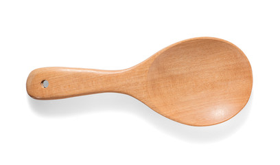 Top view of wood spoon on white background