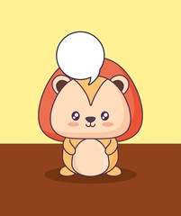 cute lion with speech bubble kawaii character vector illustration design