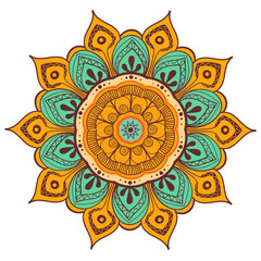 Mandala Vector Design Element. Round ornament decoration. Colorful flower pattern. Stylized floral motif. Complex flourish weave medallion. Tattoo print