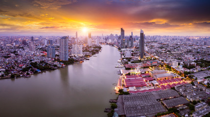 Aerial view of Bangkok skyline panorama and skyscraper in center of Bangkok city. Modern buildings...
