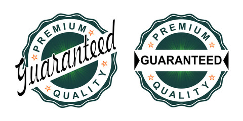 A round sign of black color with a green tint with the text of the quality guarantee.