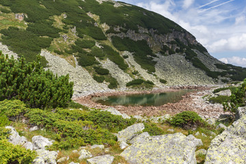 Fototapeta na wymiar Landscape with Green hills and Musalenski lakes, Rila mountain, Bulgaria