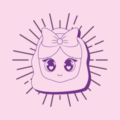 Kawaii girl face icon over pink  background, colorful line design. vector illustration