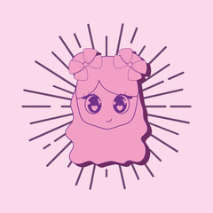 Kawaii girl smiling icon over pink background, colorful line design. vector illustration