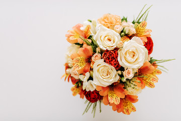 Beautiful colorful fresh flowers bouquet. Top view.