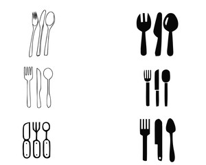 Set of fork, knife and spoon icons. Cutlery symbol. Gray flat web icon on white background. Vector illustration.