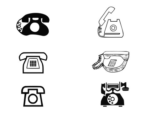 Set of old vintage retro phones on white background. Vector illustration