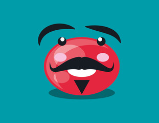 Red nose day design with cartoon red nose with mustache and eyebrows over blue background, vector illustraiton