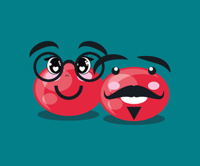 Red nose day design with cartoon red noses with mustache and glasses  over bue background, vector illustraiton