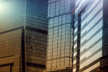Moscow - city Business center buildings. double exposure Background for Business and finance concept