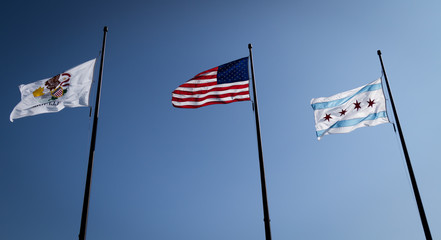 Flags on Navy Pier Chicago USA 