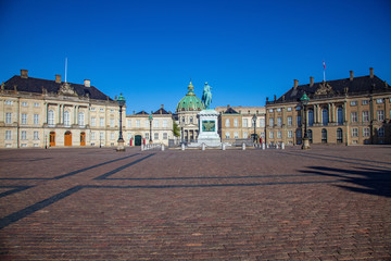 Fototapeta na wymiar statue, square and famous Frederiks Church and statue in Copenhagen, Denmark