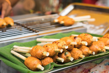 Fried fish-paste balls, Tod Mun Pla Guy(Thai food)