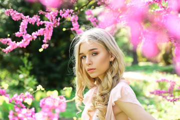 Fototapeta premium Young woman enjoying spring or summer day.