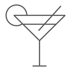 Cocktail thin line icon, travel and tourism, drink sign vector graphics, a linear pattern on a white background, eps 10.